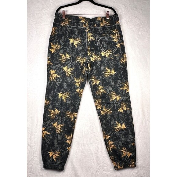 True Religion Men’s Joggers M Camo Leaf Print Drawstring Pants Streetwear Style - Picture 2 of 10
